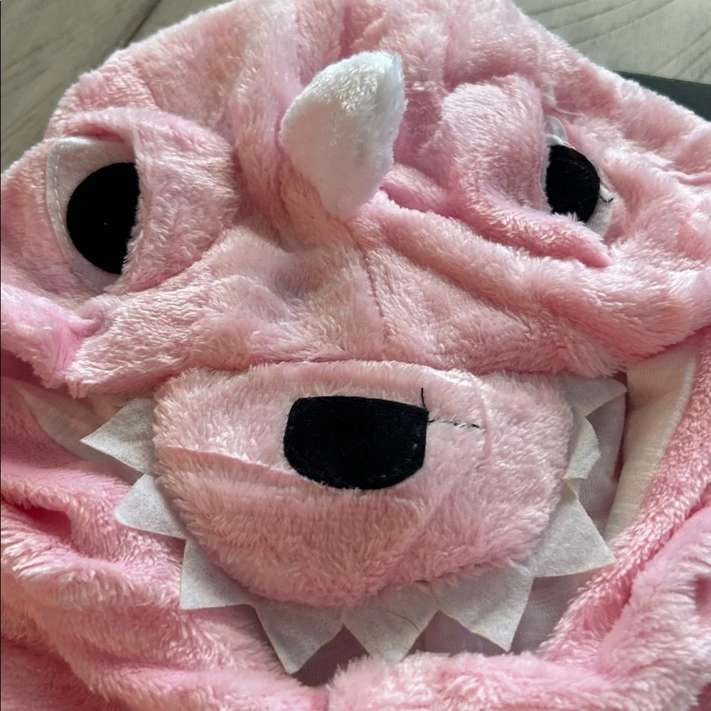 Onesie Sleeper Pink Dinosaur Hoodie Sleeper with A Tail 2 Zipper Pulls Very Soft